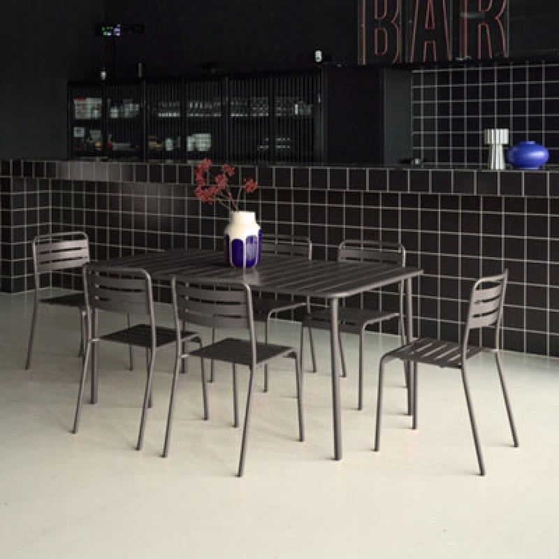 Image of Sweeek - 6-8 Seater Rectangular Steel Garden Table Set With 6 Chairs Anthracite 160X90X72.5cm - Amelia