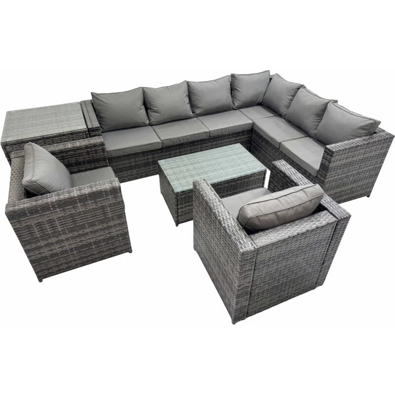 Image of Fimous Rattan Garden Furniture Set with 2 Chairs Side Table Dark Grey Mixed Dark Grey Unisex