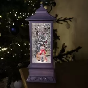 Image of 31cm Snowtime Christmas Water Spinner Antique Effect Lantern Snowman & Animals Scene Dual Powered