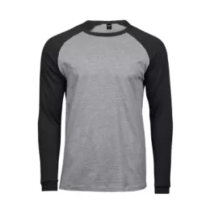 Image of Tee Jays Mens Long Sleeve Baseball T-Shirt (3XL) (Heather Grey/Black)