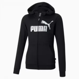 image of PUMA Essentials+ Logo Full-Zip Youth Hoodie, Black, size 13-14 Youth, Clothing