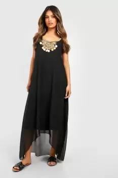 image of Beaded Necklace Dip Hem Maxi Dress