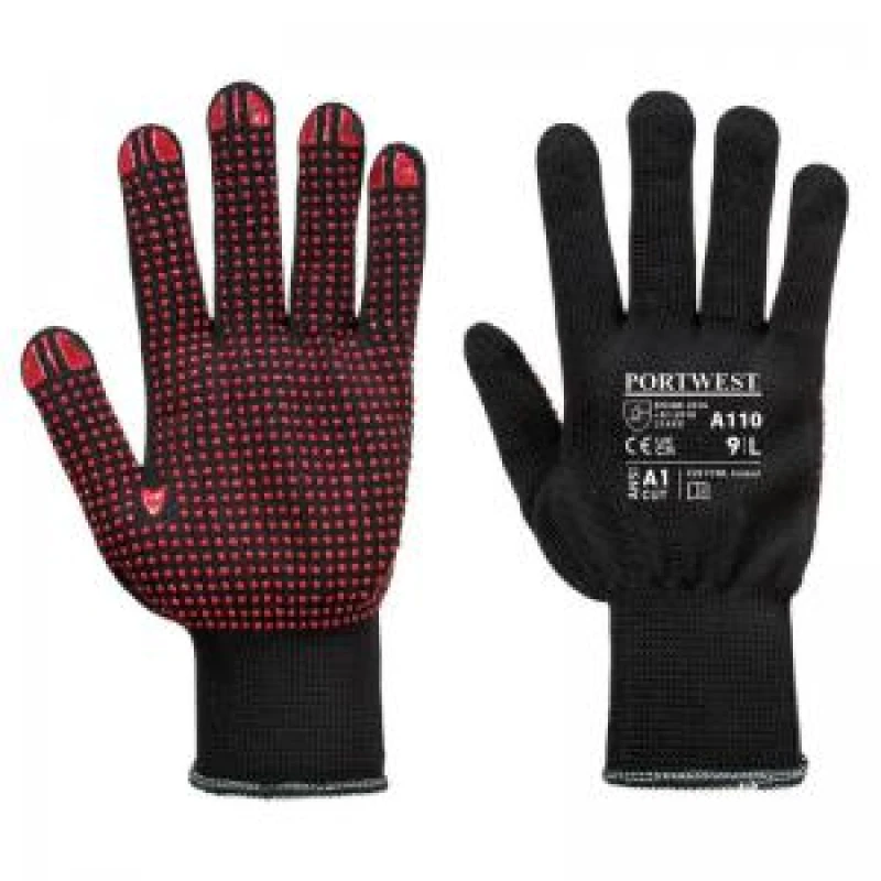 Image of Portwest Polka Dot Grip Gloves A110BKRL Colour: Black / Red