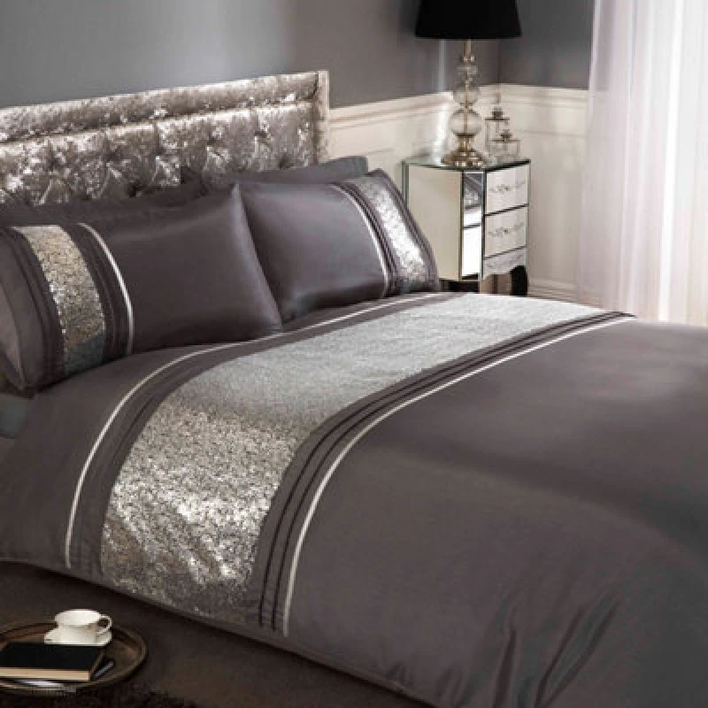Image of Rapport Home Ritz Polycotton Duvet Set With Pillowcase Silver