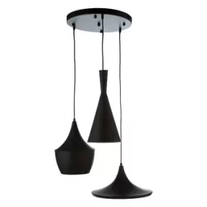 image of Premier Housewares Mensa Pendant Lamp with Black Aluminium Shades