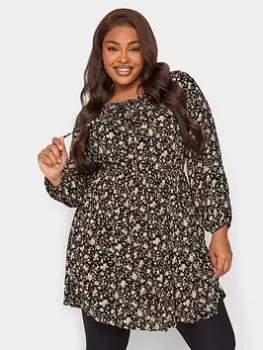 Image of Yours Crinkle Gypsy Tunic Black Floral, Black, Size 16, Women