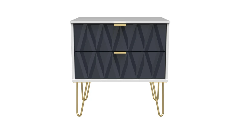 Image of Pesaro Ready Assembled Matt Indigo & White 2 Drawer Bedside Chest (H)525mm (W)570mm (D)395mm
