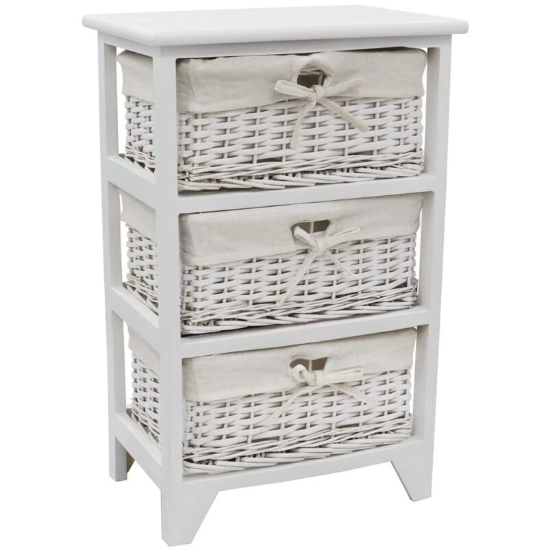 Image of JVL Wimborne 3 Draw Willow Storage Unit - White White
