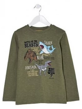 Image of Fatface Boys Long Sleeve Battle Of The Beasts Print T-Shirt - Khaki