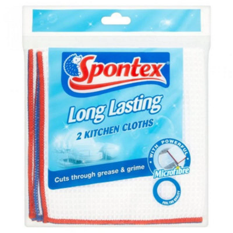 Image of Spontex Long Lasting Kitchen Cloths Pack of 2 White unisex