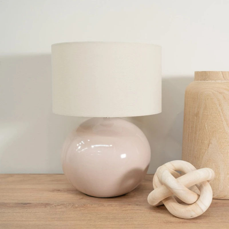 Image of ValueLights Bosco Natural Stone Globe Ceramic Table Lamp with Fabric Lamp Shade and LED Bulb Natural