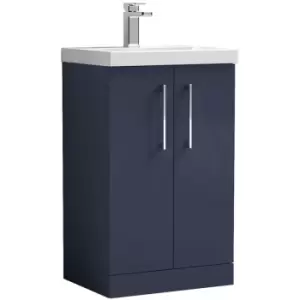 image of Nuie Arno Matt Electric Blue 500mm 2 Door Vanity Unit with 50mm Profile Basin - ARN1701D - Electric Blue