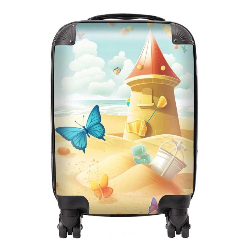 Image of Warren Reed - Designer Butterflies On A Beach Holiday Suitcase in Yellow Size: Small Yellow Unisex Small