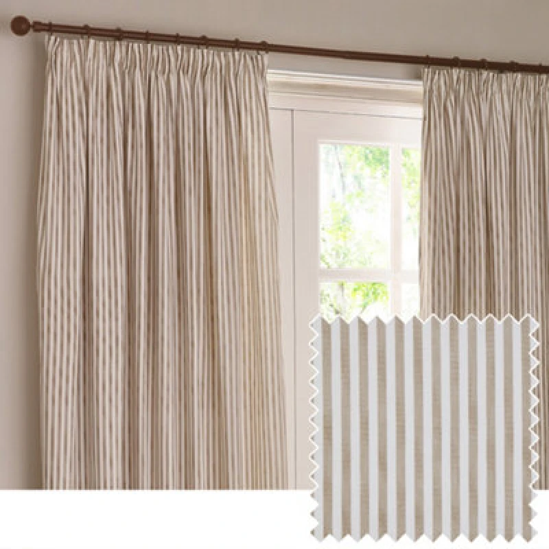 Image of Yard Hebden Striped Cotton Pencil Pleat Curtains, Natural, (W) 229 X (D) 137Cm