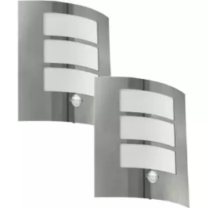 image of Loops - 2 pack IP44 Outdoor Wall Light & pir Motion Sensor Stainless Steel 60W E27