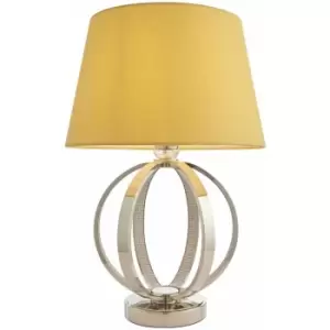 image of Table Lamp Bright Nickel Plate & Yellow Cotton 40W E27 gls Base & Shade