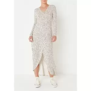 Missguided Polka Dot Asymmetric Wrap Midaxi Dress - Cream