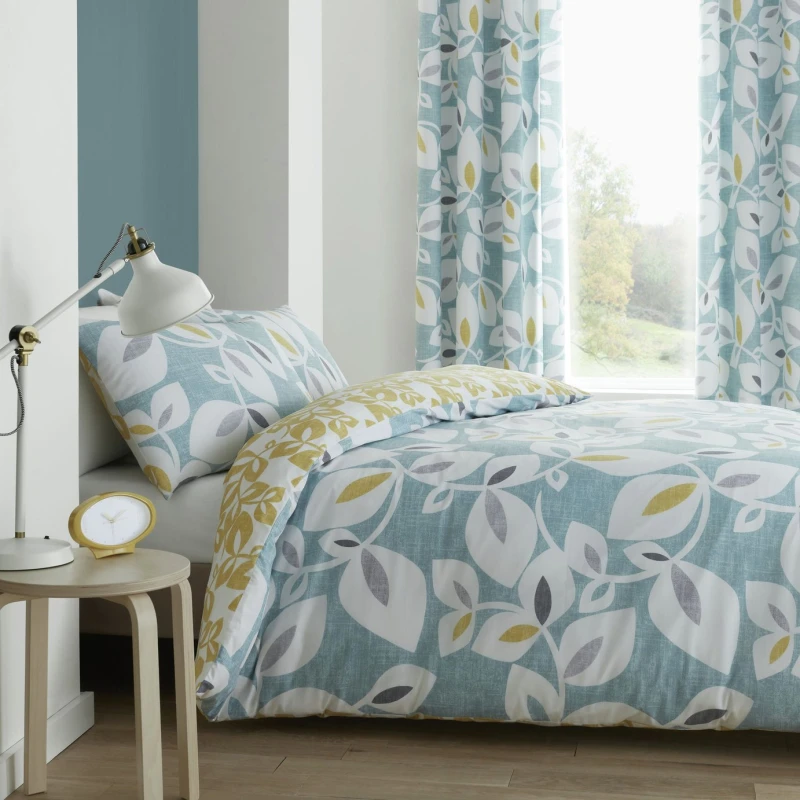 Image of Catherine Lansfield Catherine Lansfield Leaf Print Teal Bedding Set - Single