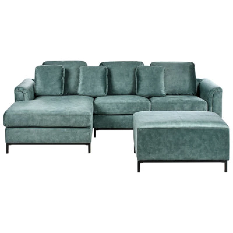 Image of Beliani Corner Sofa 5 Seater Oslo Velvet Teal With Ottoman Right Hand
