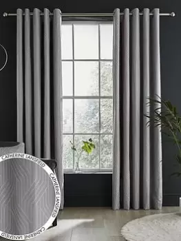 Image of Catherine Lansfield Linear Geo Jacquard Eyelet Curtain Pair 66X72