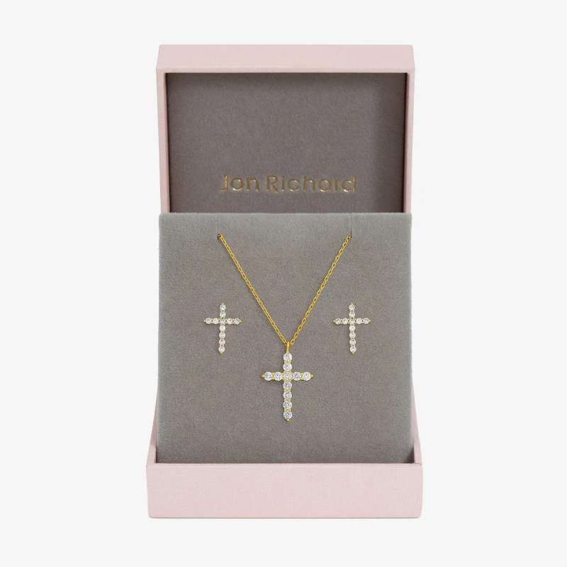 Image of Jon Richard Gold Plated Cubic Zirconia Cross Set - Gift Box Jewellery Sets One Size Gold 73782910000