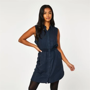 image of Jack Wills Ruckhall Sleeveless Shirt Mini Dress - Navy