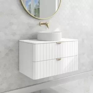 image of 800mm White Wall Hung Countertop Vanity Unit with Basin and Brass Handles - Empire