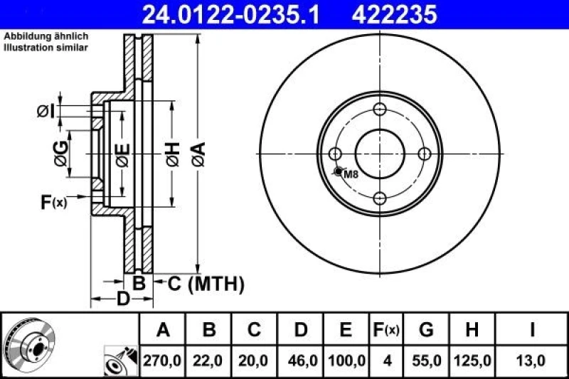 Image of ATE 24.0122-0235.1 Brake disc Vented, Coated Brake Disc (82)