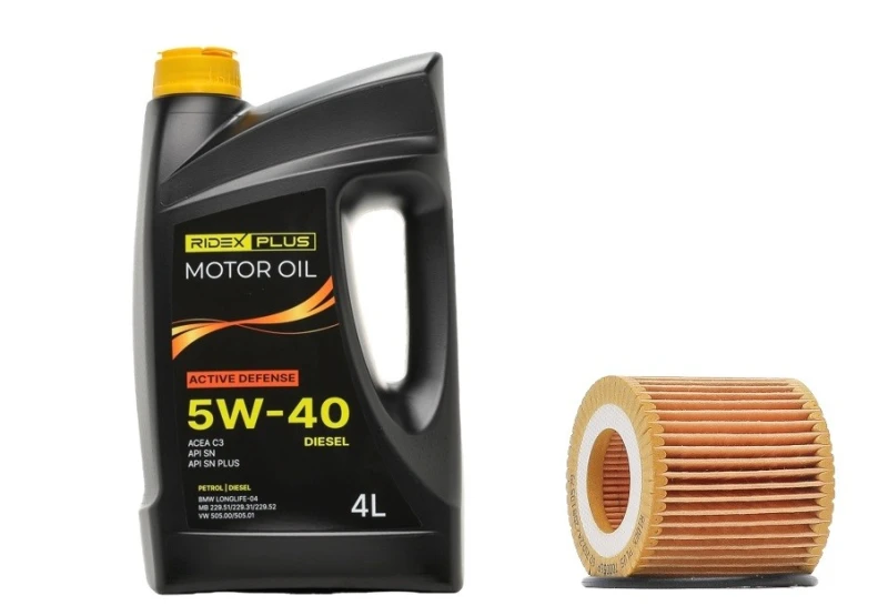 Image of RIDEX PLUS 100908O0095P Oil change kit (oil filter + engine oil) Oil change kit (oil filter + engine oil) (100908)