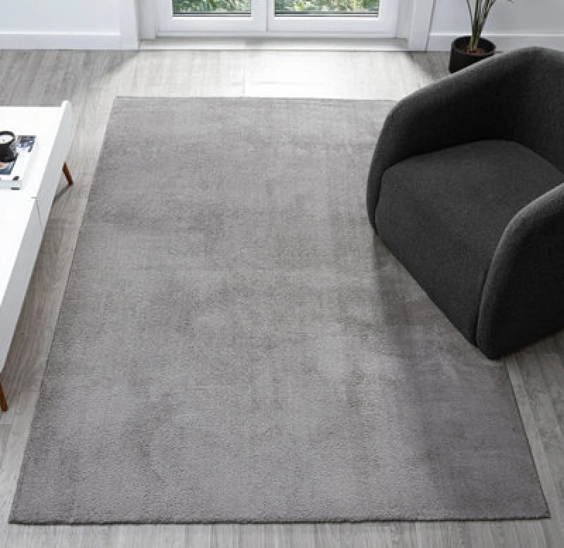 Image of Comfy Washable Low Pile Living Room Area Rug - Anti Slip Felt Backing Dark Grey 60Cm X 100Cm