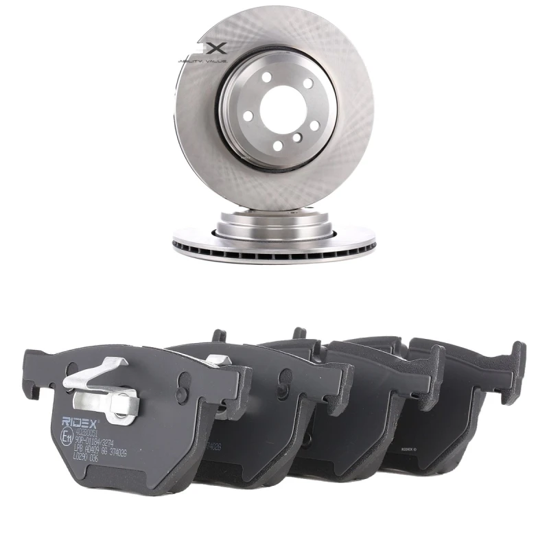 Image of RIDEX 3405B2463 Brake disc and pads set Rear Axle, Brake Disc Type: Vented, prepared for wear warning indicator Brake Set,disc brakes (3405)