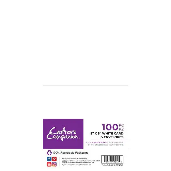 Crafter's Companion 5" x 5" Card Blanks & Envelopes White 250 GSM Pack of 50