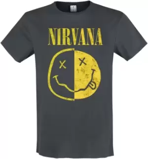 image of Nirvana Amplified Collection - Spliced Smiley T-Shirt charcoal