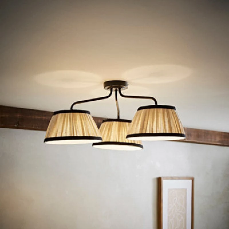 Image of Valuelights Clara Black 3 Arm Ceiling Light With Pleated Shades