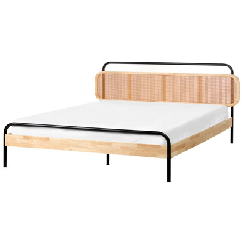 Image of Beliani Bed Rattan Boussicourt 180 X 200 Cm (Eu Super King) Light Brown