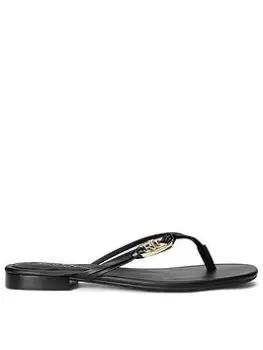 Image of Lauren by Ralph Lauren Leather Branded Flip Flop - Black, Size 3, Women