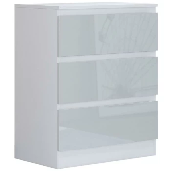 Image of Fwstyle - Narvik Modern 3 Drawer Chest of Drawers - Gloss Grey & Matt White - Grey
