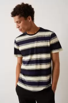 Image of Mens Blue Short Sleeve Varied Stripe T-Shirt