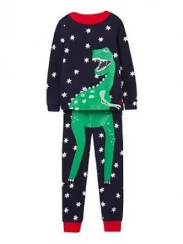 Image of Joules Boys Snooze Glow In The Dark Dino Jersey Pyjamas - Navy, Size 9-10 Years