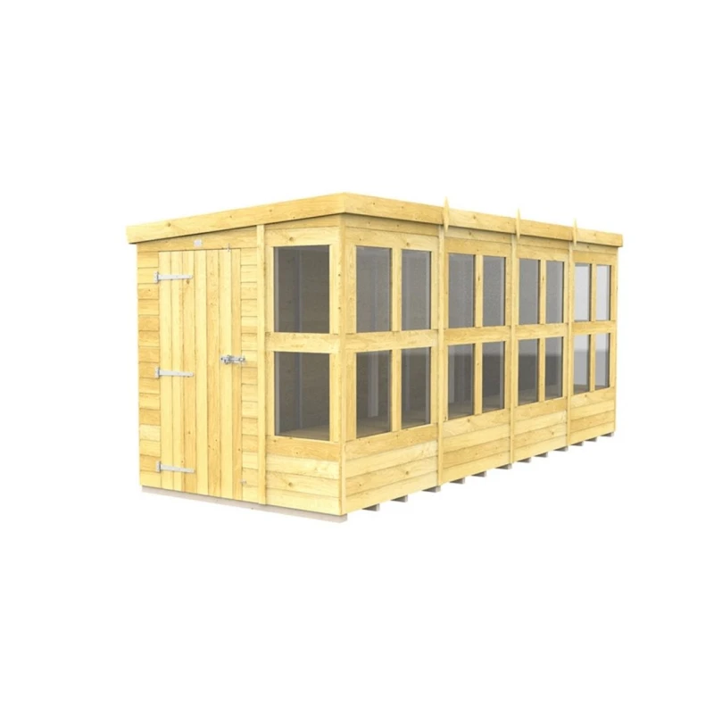 Image of Buttercup Farm 16 x 6 Feet Pent Potting Shed - Wood - L178 x W474 x H201cm in Brown Brown Unisex