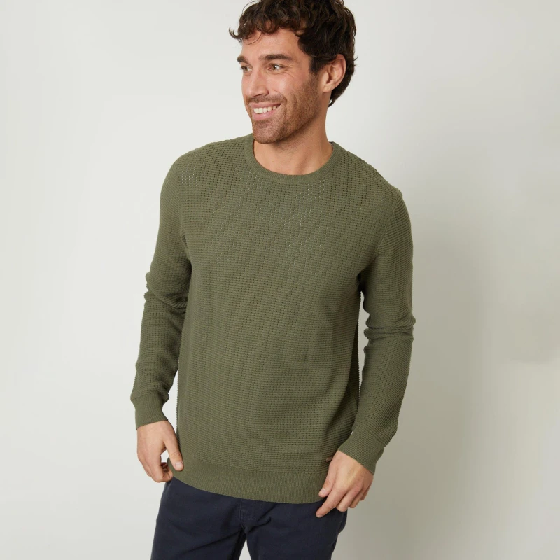 Image of Threadbare Crochet Knit Crew Neck Jumper Olive male S