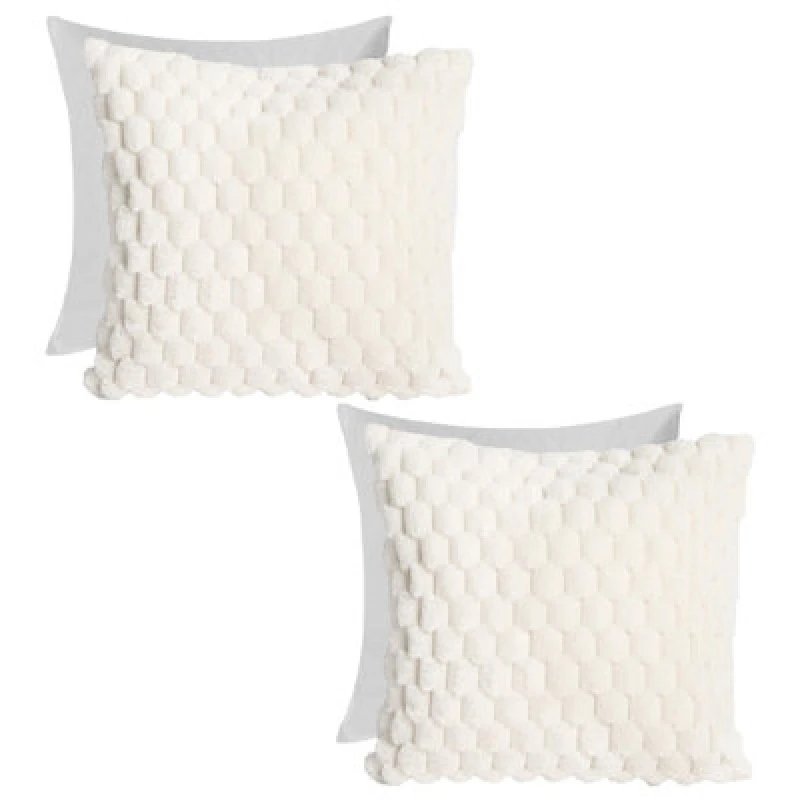 Image of OHS OHS 2 Pack Waffle Faux Fur Filled Cushion Covers - 45 x 45cm in Cream Size: 45cm x 45cm Cream 45cm x 45cm Unisex 5027434212477