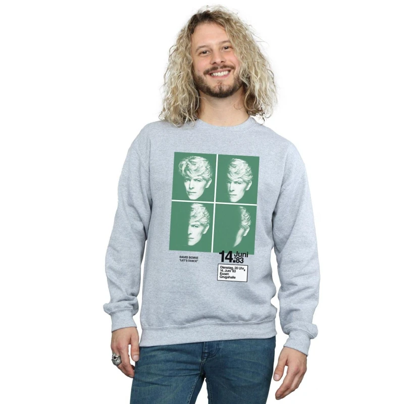 Image of David Bowie David Bowie Men 1983 Concert Poster Sweatshirt in Grey Size: Small Grey S Male 5057981565023