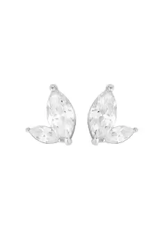 Image of Sterling Silver 925 Cubic Zirconia Leaf Stud Earrings