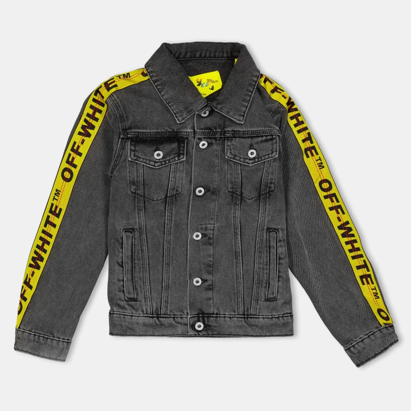 Image of Off White Kids Off-White Classic Blue Wash Denim Jacket Grey/Yellow male 8Y