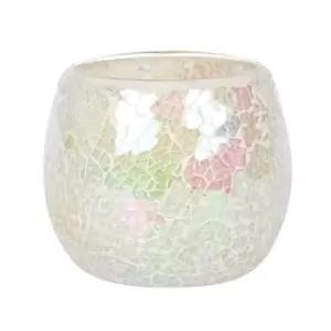 Image of Large White Iridescent Crackle Candle Holder