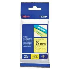 Image of Brother P-touch TZe-611 Black on Yellow Label Tape 6mm x 8m