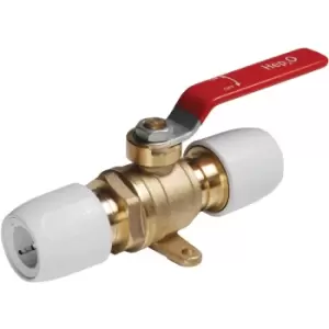 image of Hep2O Brass Plated Ball Valve 22mm Plastic/Brass