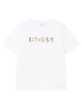 image of BOSS Boys Gold Logo Short Sleeve T-Shirt - White, Size 10 Years