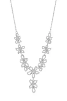 image of Silver Fine Crystal Floral Y Necklace